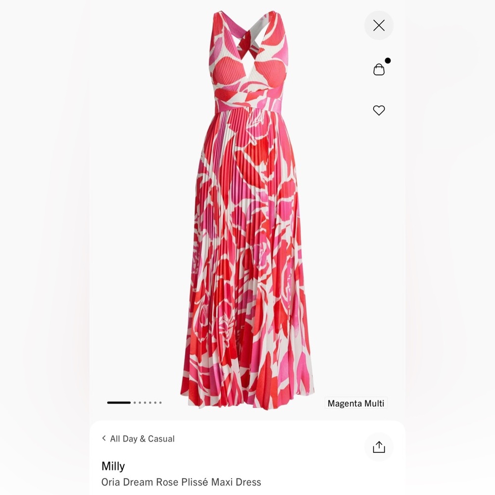 Milly Oria Dream Rose Plisse Maxi Dress